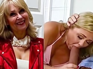 Blonde granny slut sucks giant dick on cam